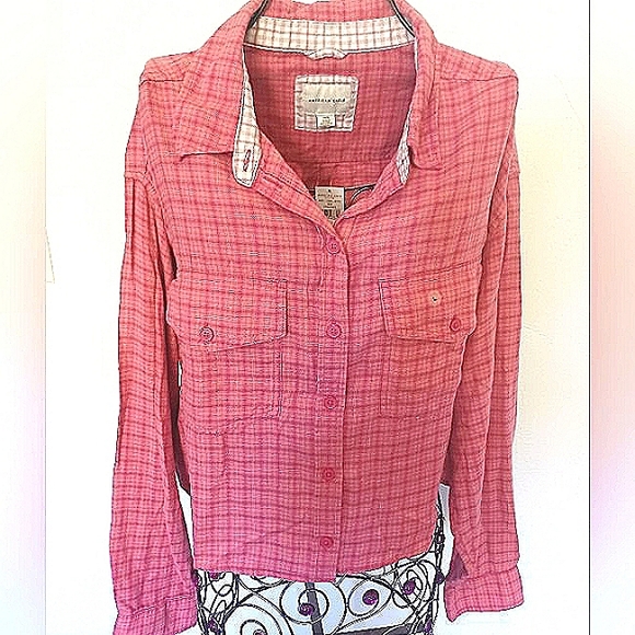 NWT American Eagle Pink Plaid Flannel Shirt - Picture 1 of 9